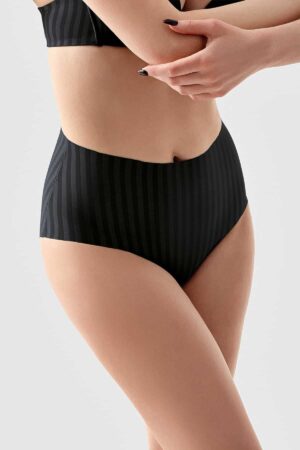 Alternative view of Desenli Yüksel Bel Bato Külot Siyah