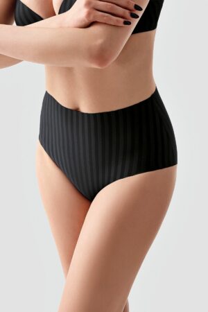 Desenli Yüksel Bel Bato Külot Siyah