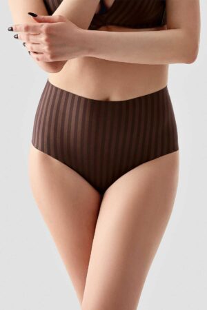 Alternative view of Desenli Yüksel Bel Bato Külot Kahverengi