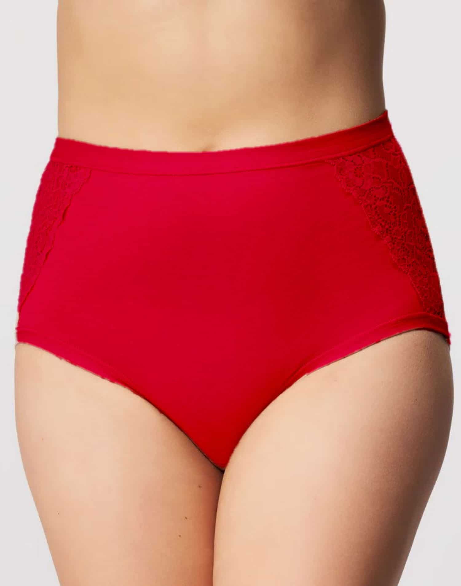 Yüksek Bel İki Yanı Dantelli Likralı Külot Kırmızı