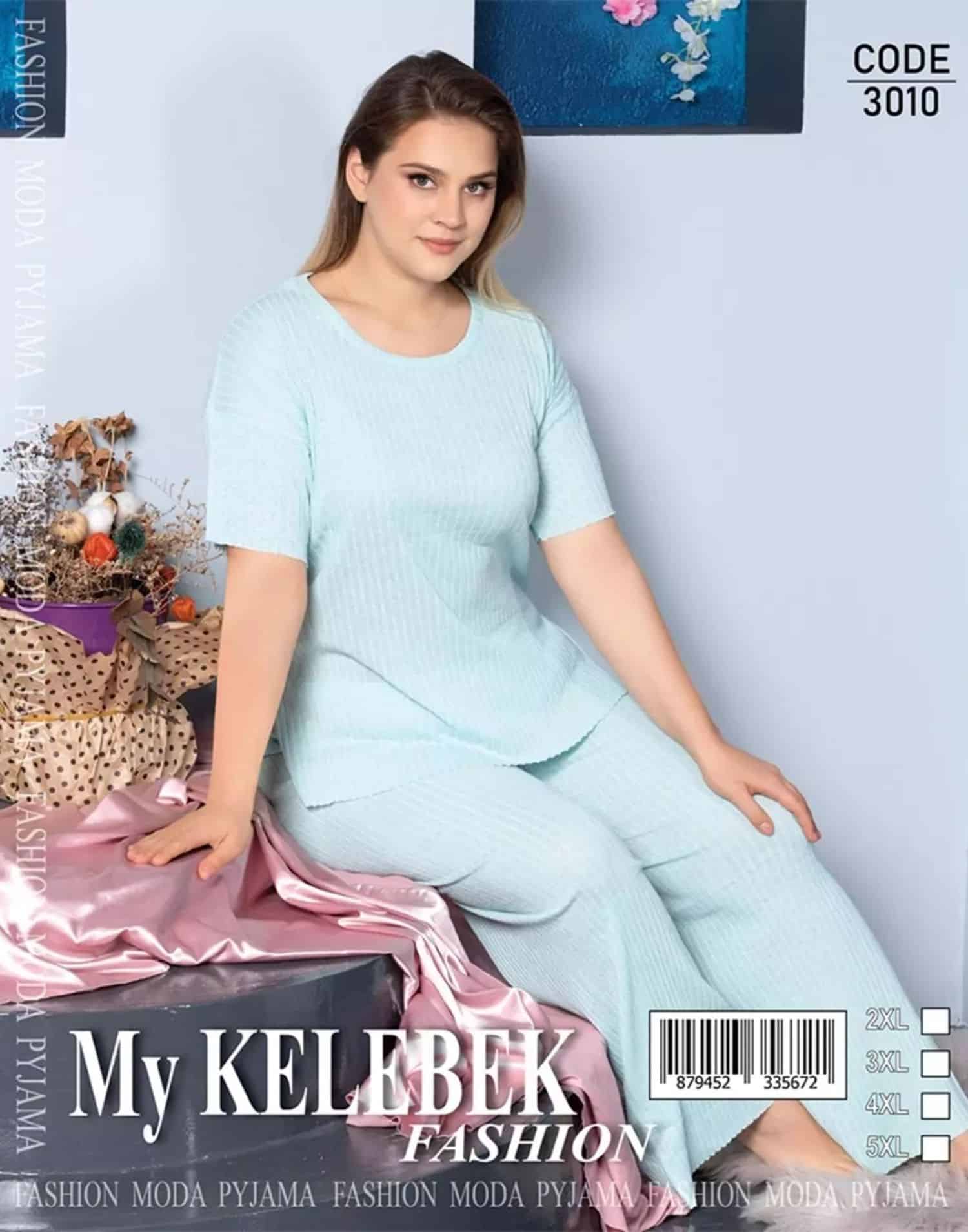 Pijama Takımı Raporlu Kısa Kol Büyük Beden Su Yeşili