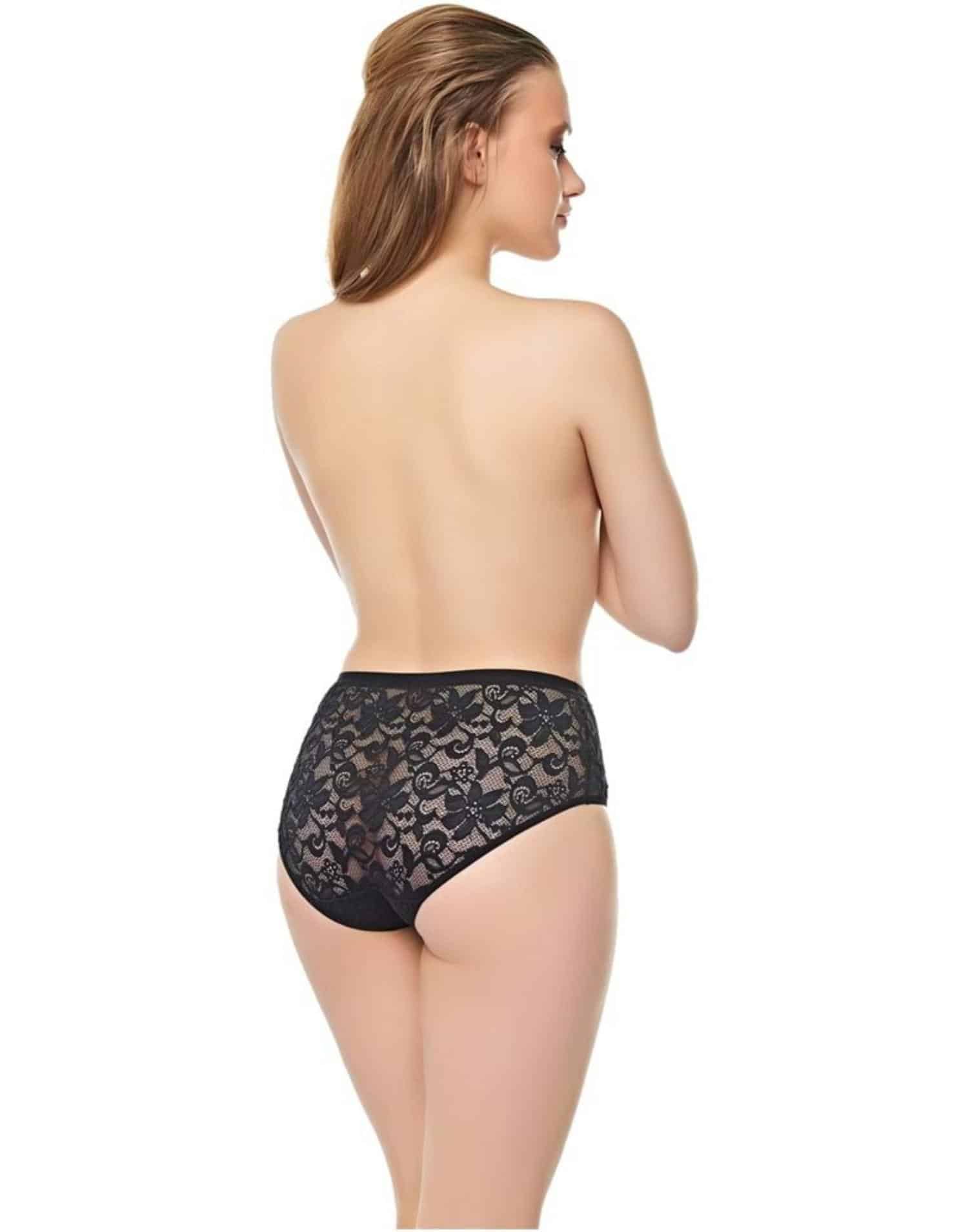 Yüksek Bel Önü Astarlı Komple Dantel Külot Siyah - Görsel 2