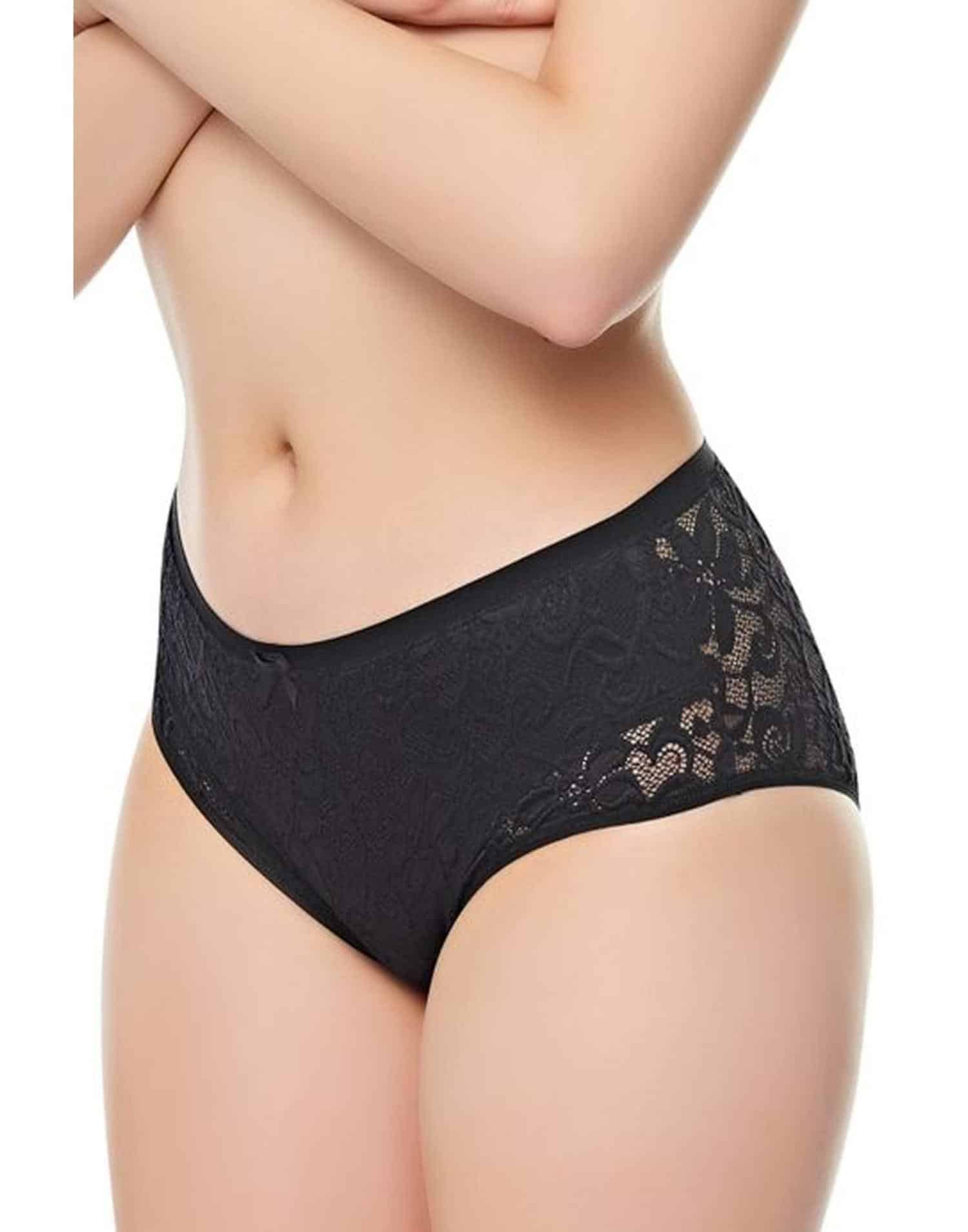 Yüksek Bel Önü Astarlı Komple Dantel Külot Siyah