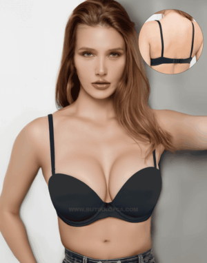 Premium Çift Destekli Straplez Dikleştirici/Birleştirici Sütyen Siyah