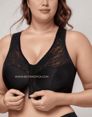 Önden Kopçalı Sırt Destekli Dantelli Toparlayıcı Minimizer Siyah