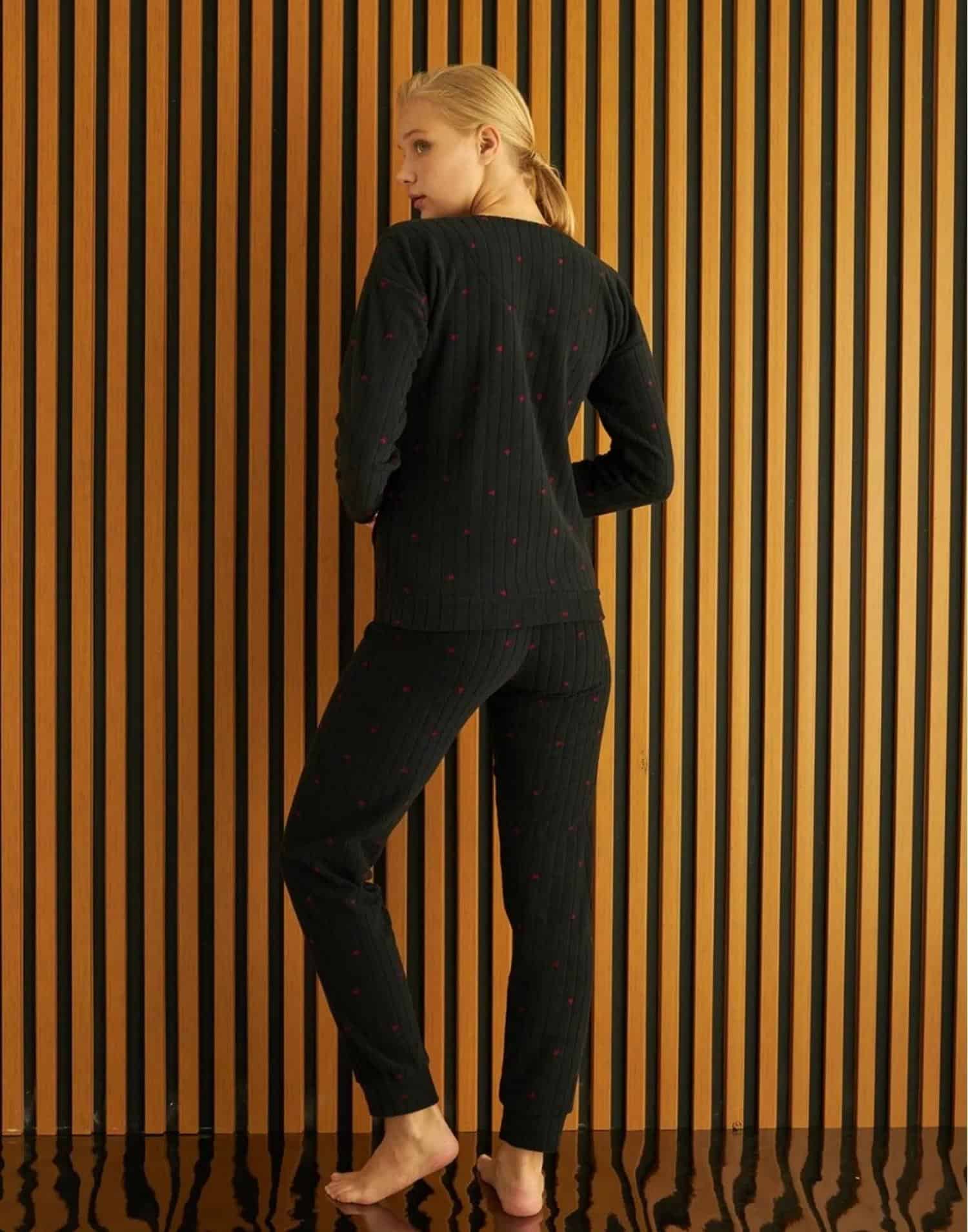 Polar Şeritli Kanguru Cepli Kışlık Pijama Takımı 3730-8 - Görsel 2