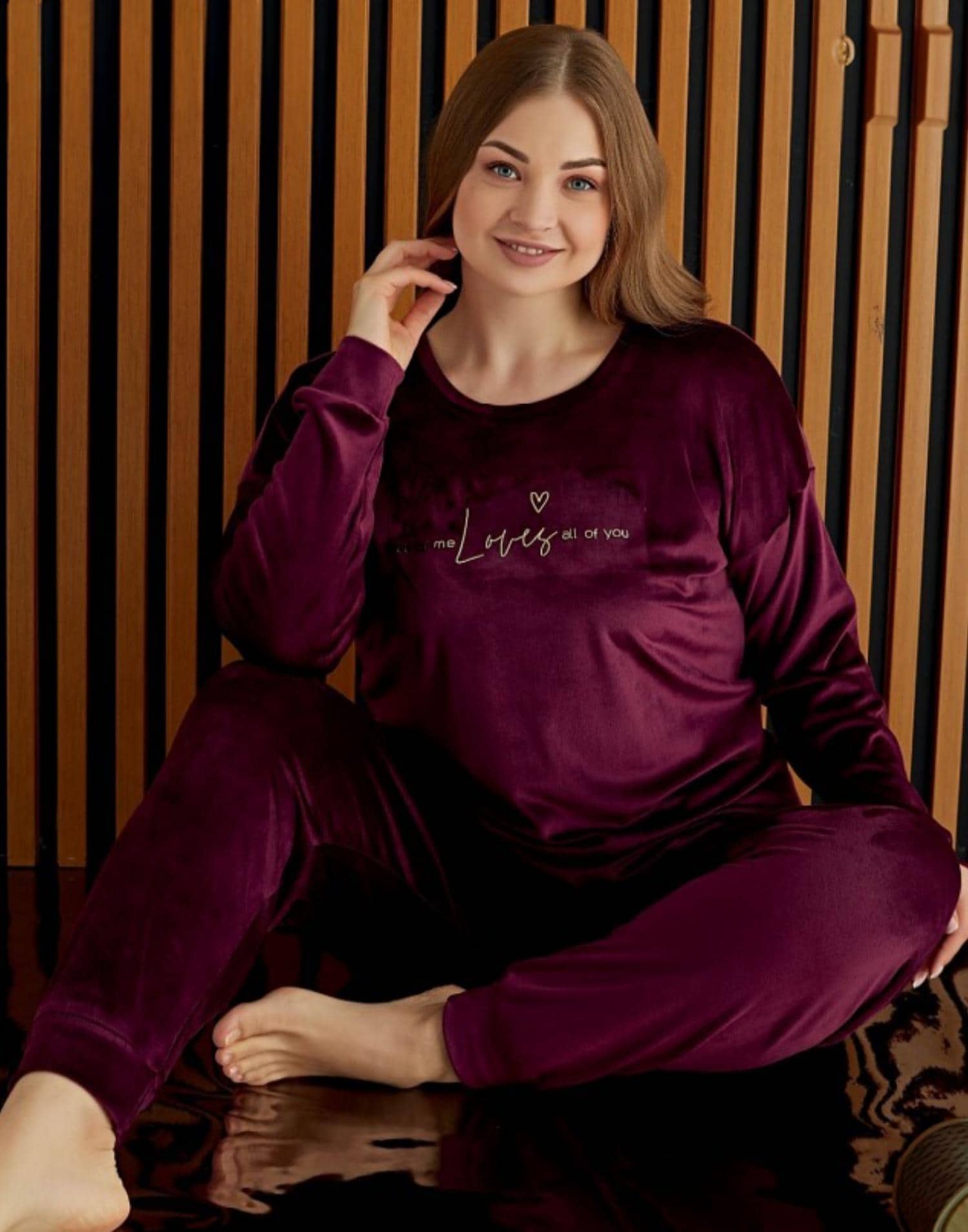 Fransız Kadife Pijama Takımı Battal 4220-26