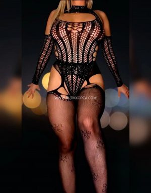 Özel Tasarım Taşlı Fantezi Jartiyerli Vücut Çorabı Siyah