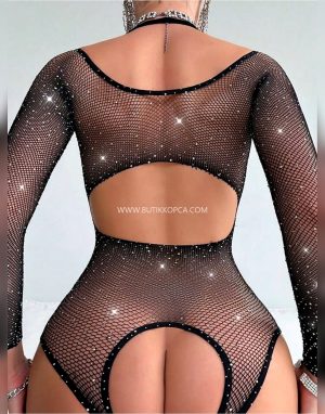 Taşlı Derin Dekolte Ağı Açık Fantasy Vücut Çorabı