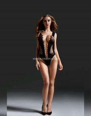 Alternative view of İpli Bağlama Dekolteli Vücut Çorabı Siyah