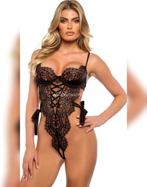 Özel Bölgesi Açık Bodysuit Siyah
