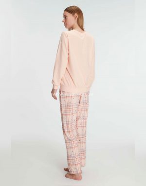 Alternative view of Pamuklu Kışlık Uzun Kollu Pijama Takımı Yumuşak Dokulu Ev Giyimi Somon