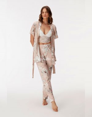 Sabahlık, Bralet ve Pantolon Takım Pembe