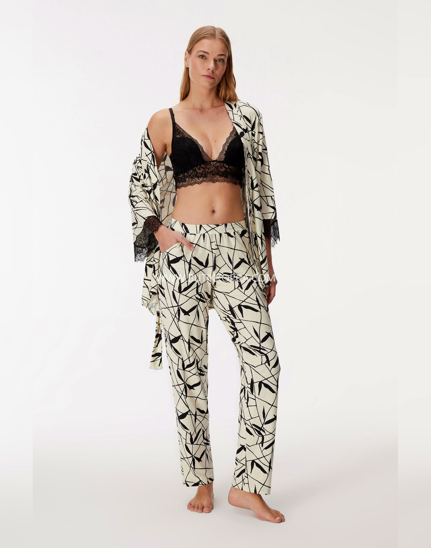Sabahlık, Bralet ve Pantolon Takım Siyah
