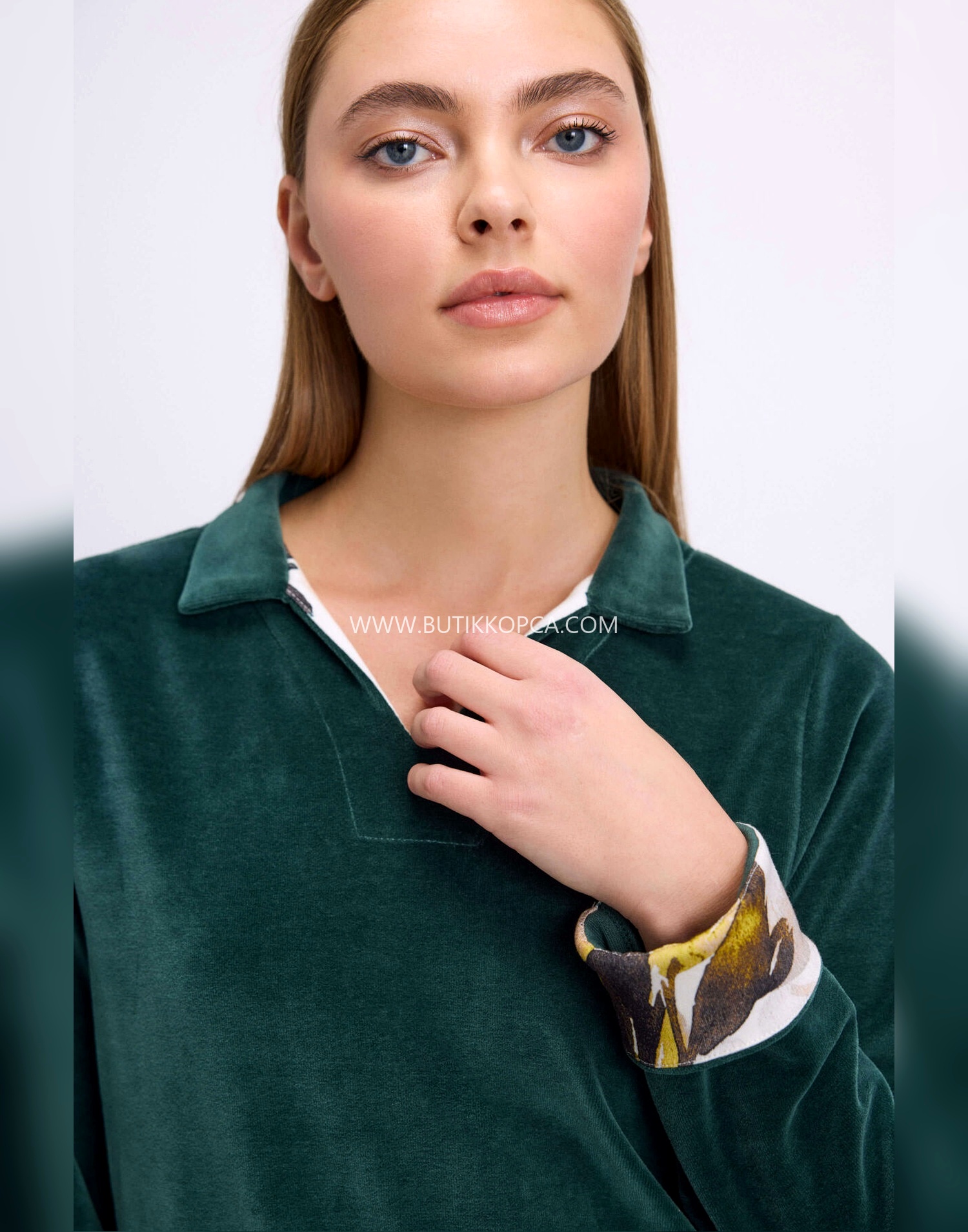 Uzun Kollu Kadife Sweatshirt ve Pantolon Takım Yumuşak ve Şık Ev Giyimi Koyu Yeşil - Görsel 2