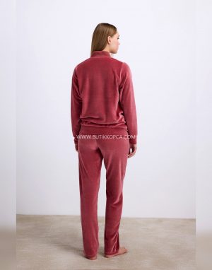 Alternative view of Kadife Dokulu Fermuarlı Uzun Kollu Sweatshirt ve Pantolon Takım Gül Kurusu