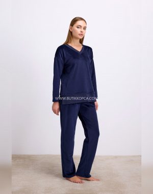 Uzun Kollu Sweatshirt ve Pantolon Pijama Takımı Konforlu Uyku & Ev Giyimi Lacivert