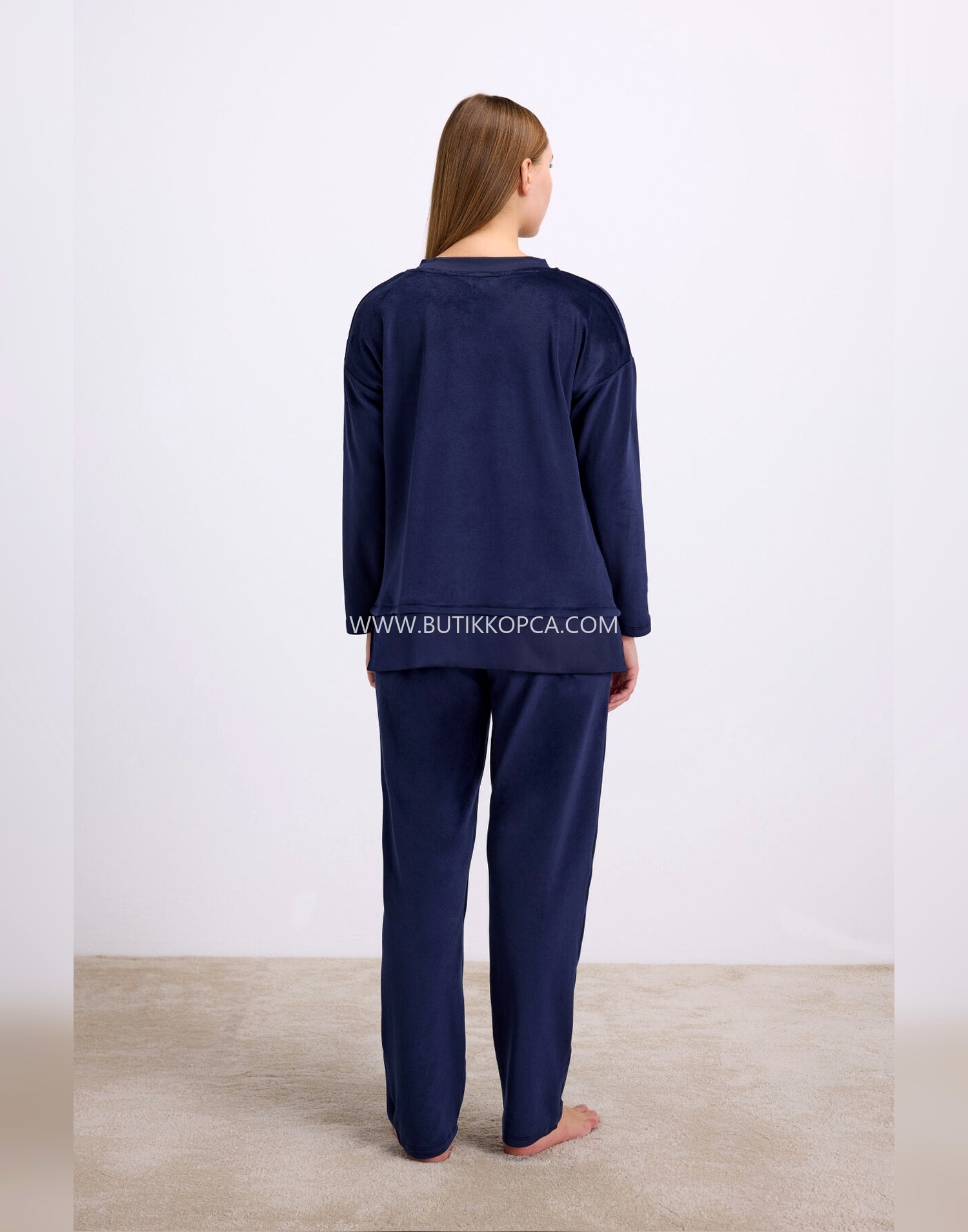 Uzun Kollu Sweatshirt ve Pantolon Pijama Takımı Konforlu Uyku & Ev Giyimi Lacivert - Görsel 2