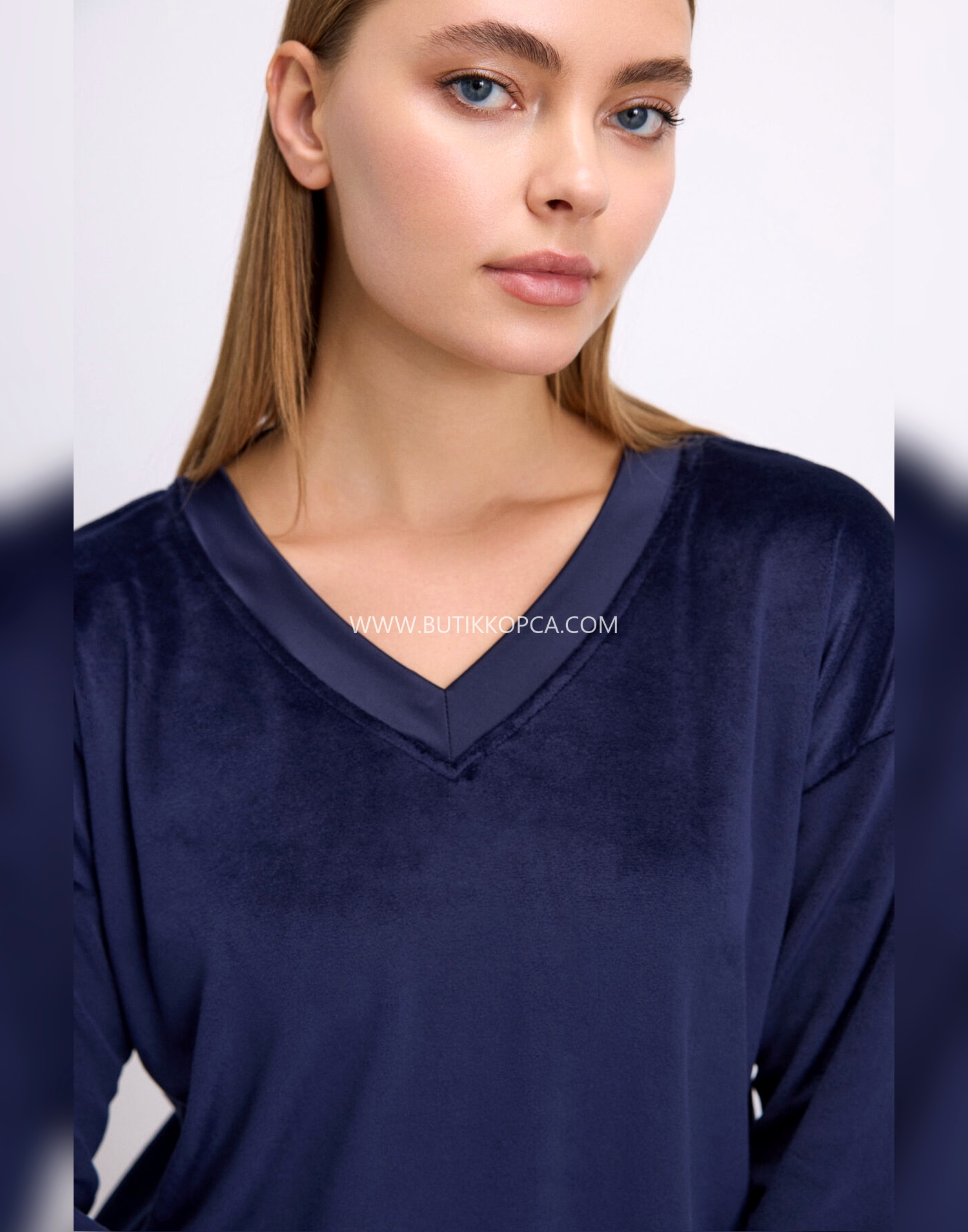 Uzun Kollu Sweatshirt ve Pantolon Pijama Takımı Konforlu Uyku & Ev Giyimi Lacivert - Görsel 4