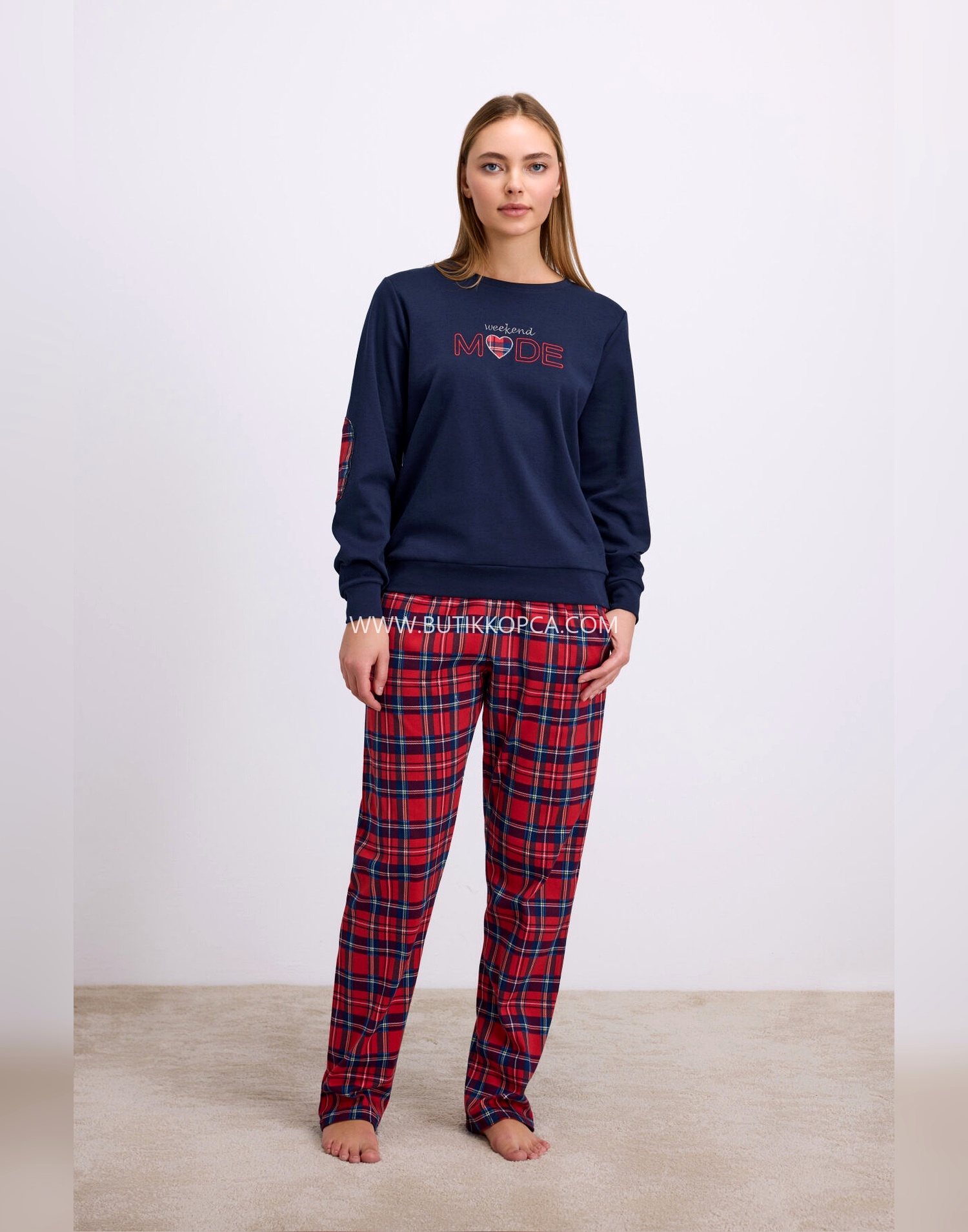 Uzun Kol Sweatshirt Pijama Takımı Lacivert