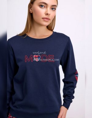 Alternative view of Uzun Kol Sweatshirt Pijama Takımı Lacivert