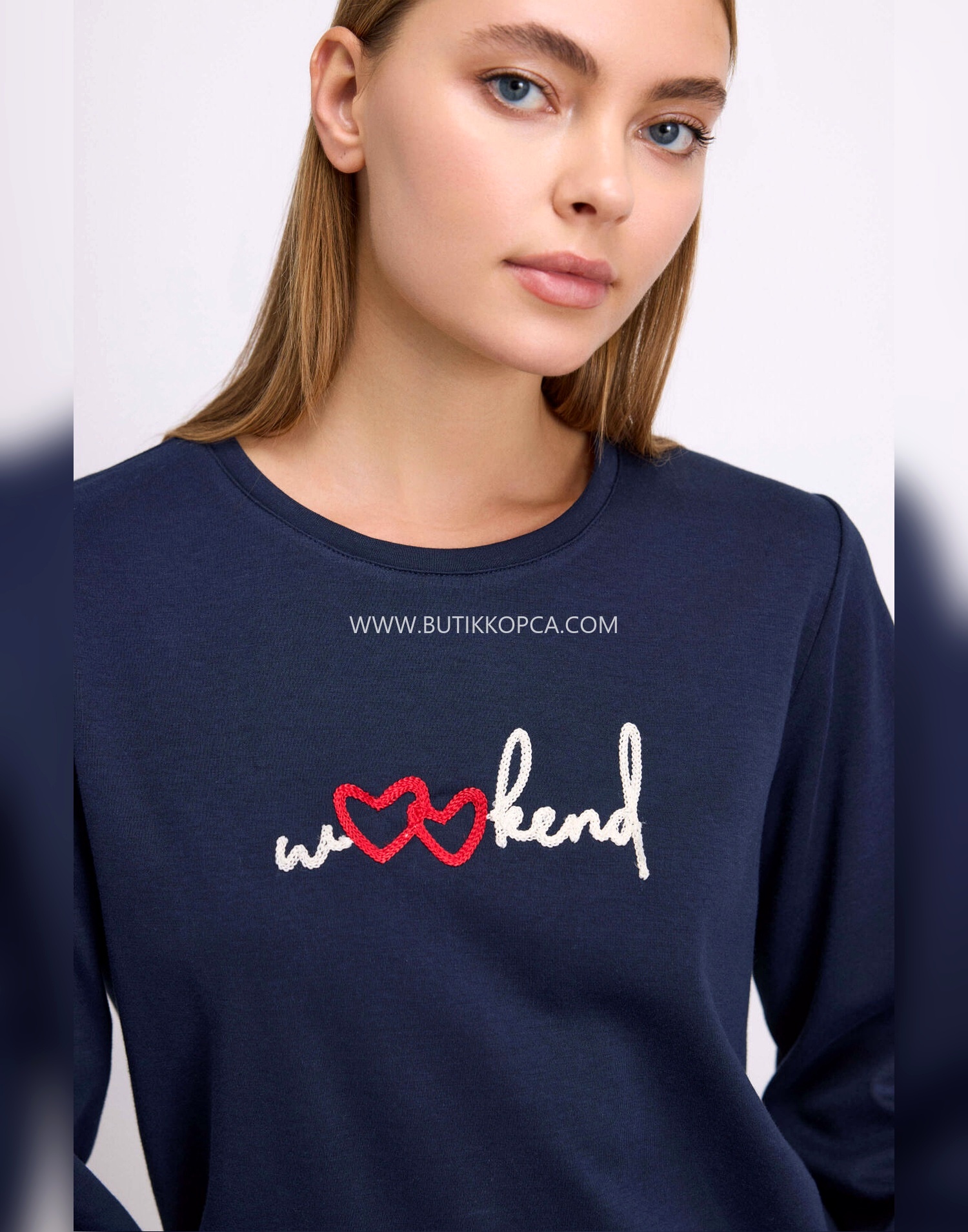 Uzun Kol Sweatshirt ve Ekose Pantolon Pijama Takımı Rahat ve Şık Ev Giyimi Lacivert - Görsel 3