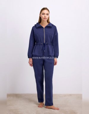 Kapüşonlu Fermuarlı Sweatshirt ve Pantolon Takımı Lacivert