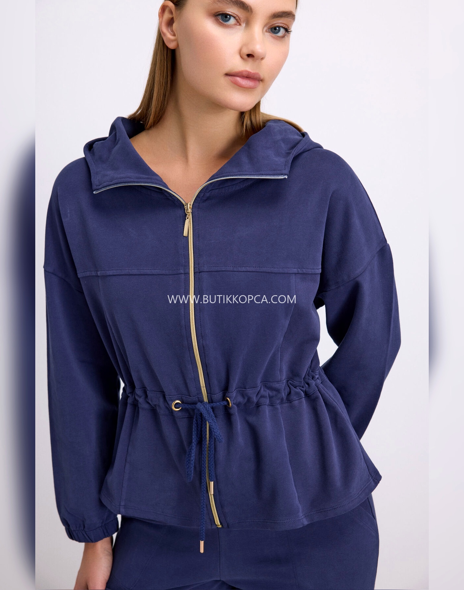 Kapüşonlu Fermuarlı Sweatshirt ve Pantolon Takımı Lacivert - Görsel 3