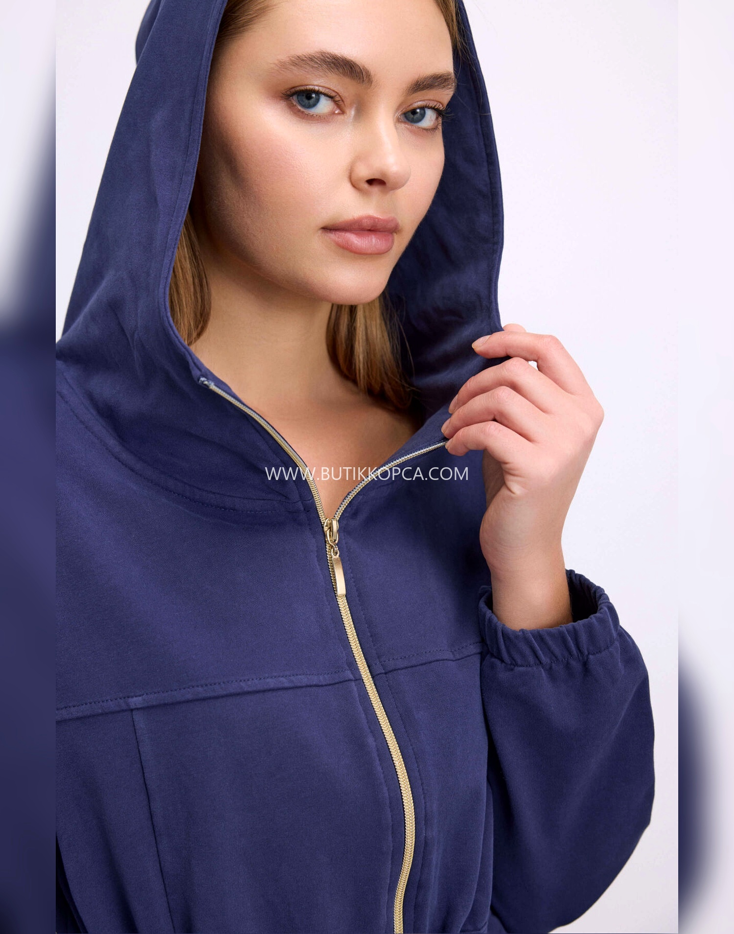 Kapüşonlu Fermuarlı Sweatshirt ve Pantolon Takımı Lacivert - Görsel 4