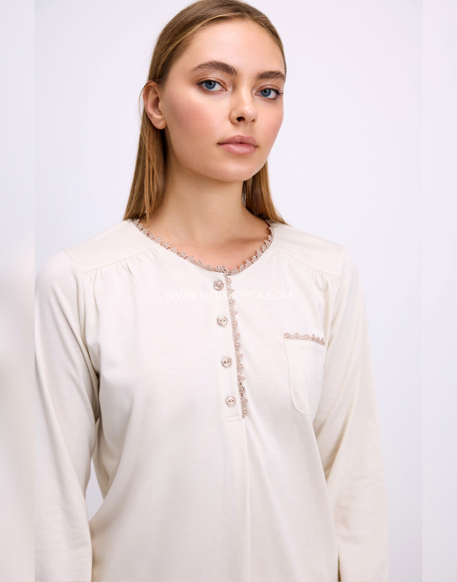 Uzun Kollu T-Shirt ve Pantolon Takım Fil Dişi - Görsel 2