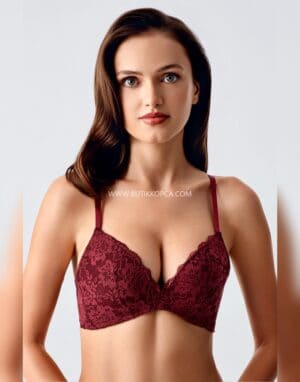 Balensiz Push Up Dantel Detaylı Sütyen Bordo