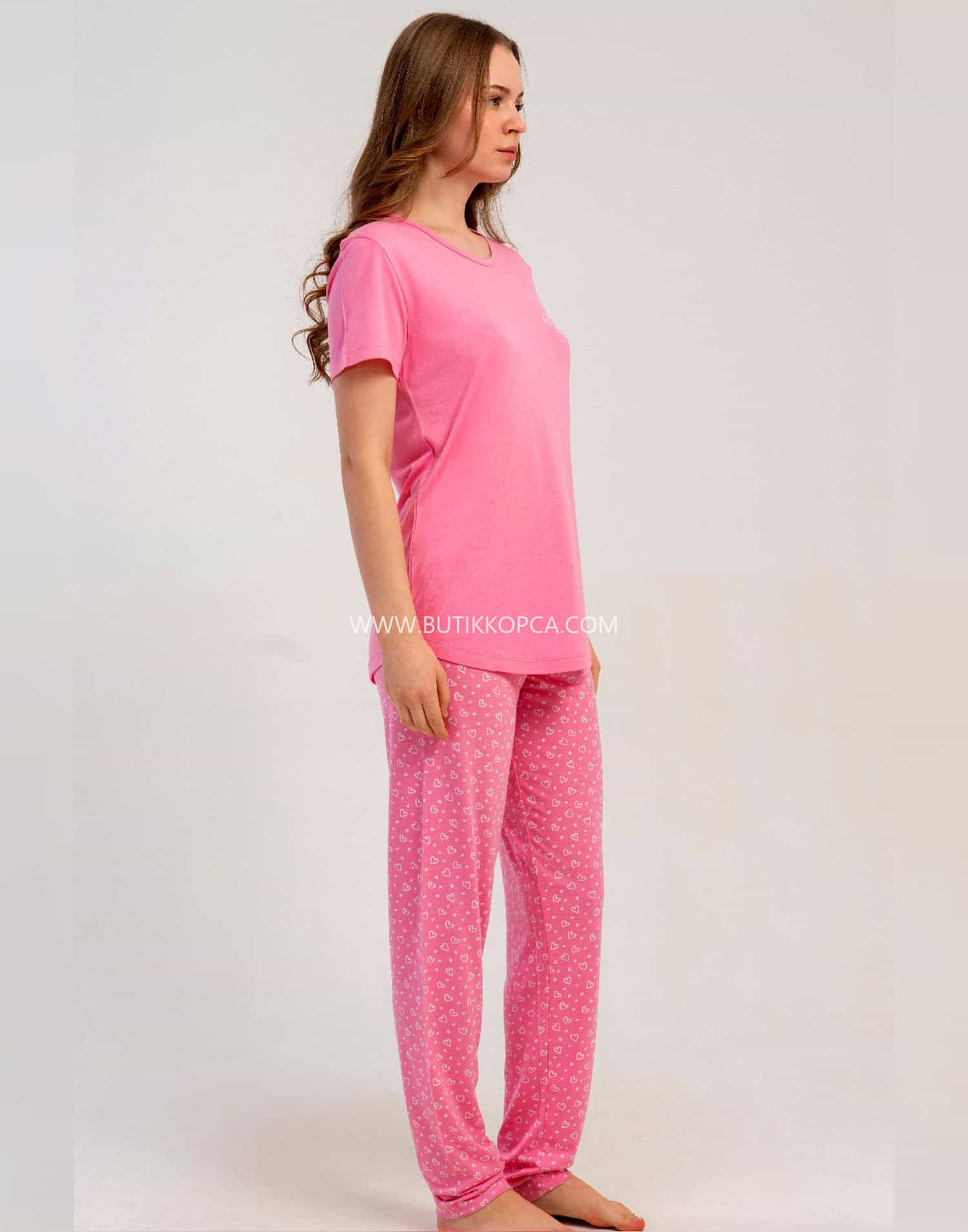 P.Viscon Kısa Kol Pijama Takım Pembe - Görsel 3