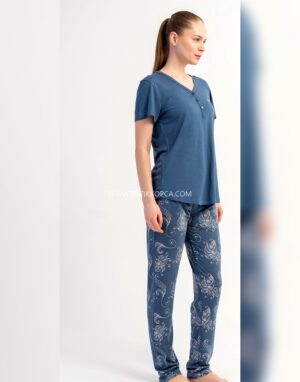 Alternative view of P.Viscon Damla Yaka Kısa Kol Pijama Takım Koyu Gri