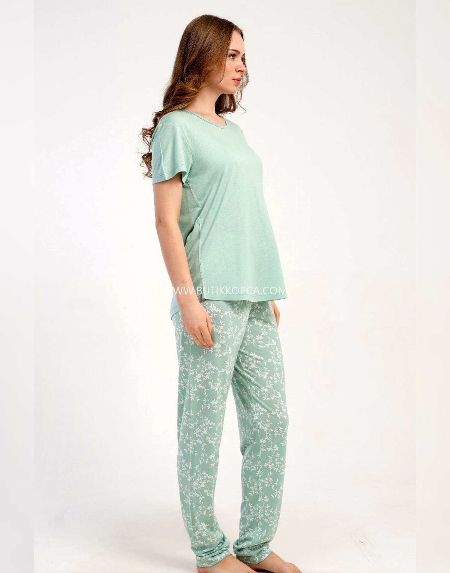 P.Viscon Kısa Kol Pijama Takım Yeşil - Görsel 3