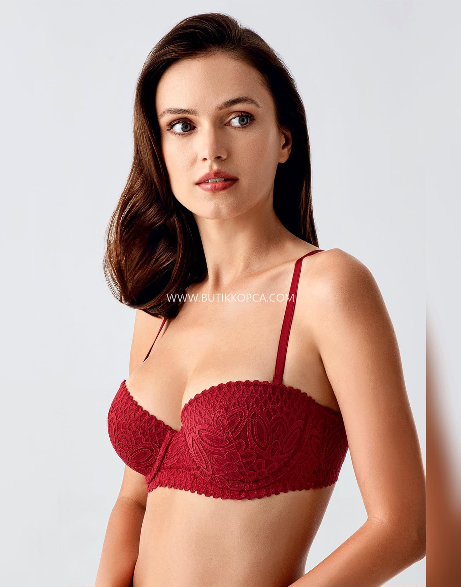 Push Up Dantel Detaylı Sütyen Bordo - Görsel 3