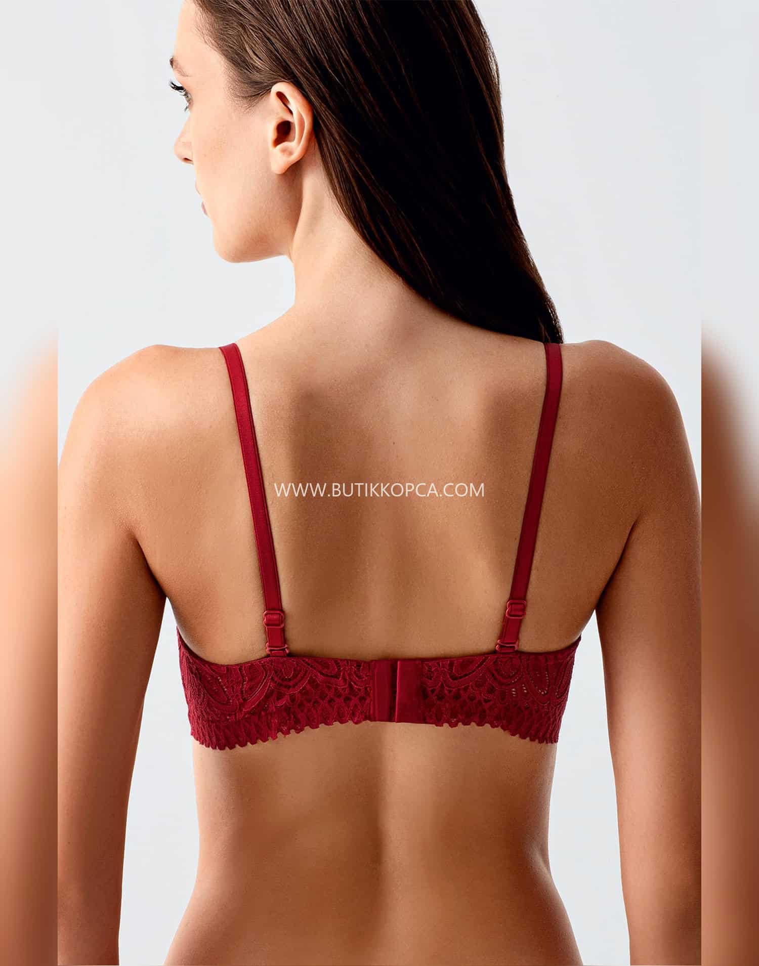 Push Up Dantel Detaylı Sütyen Bordo - Görsel 4