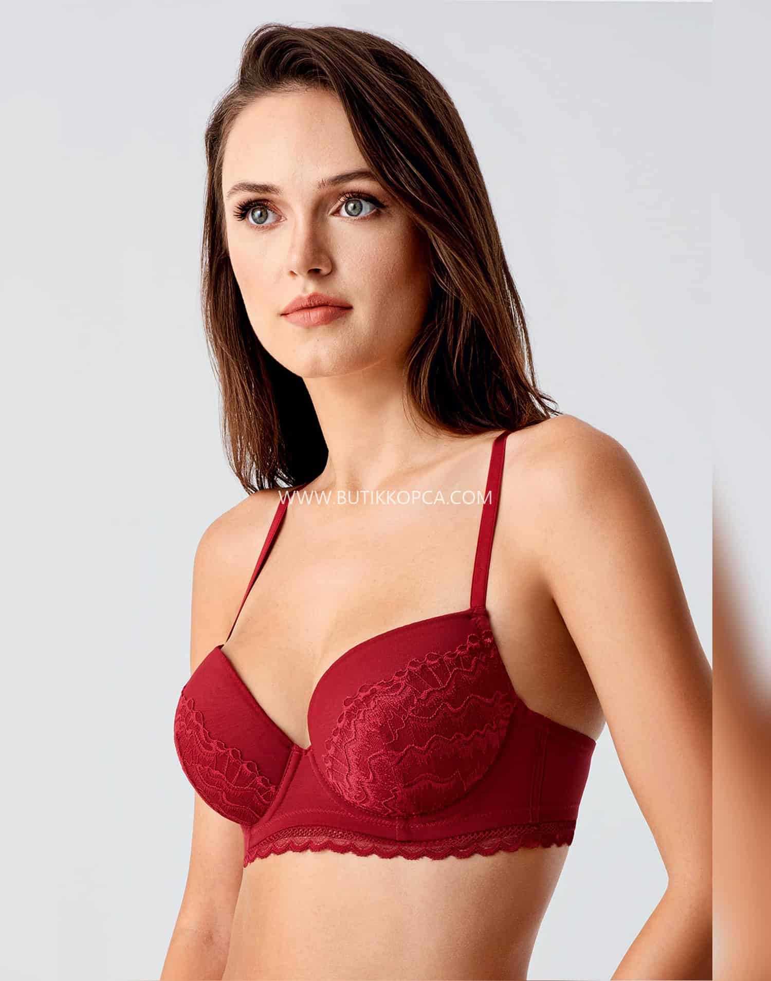 Push Up Dantel Detaylı Sütyen Bordo - Görsel 3