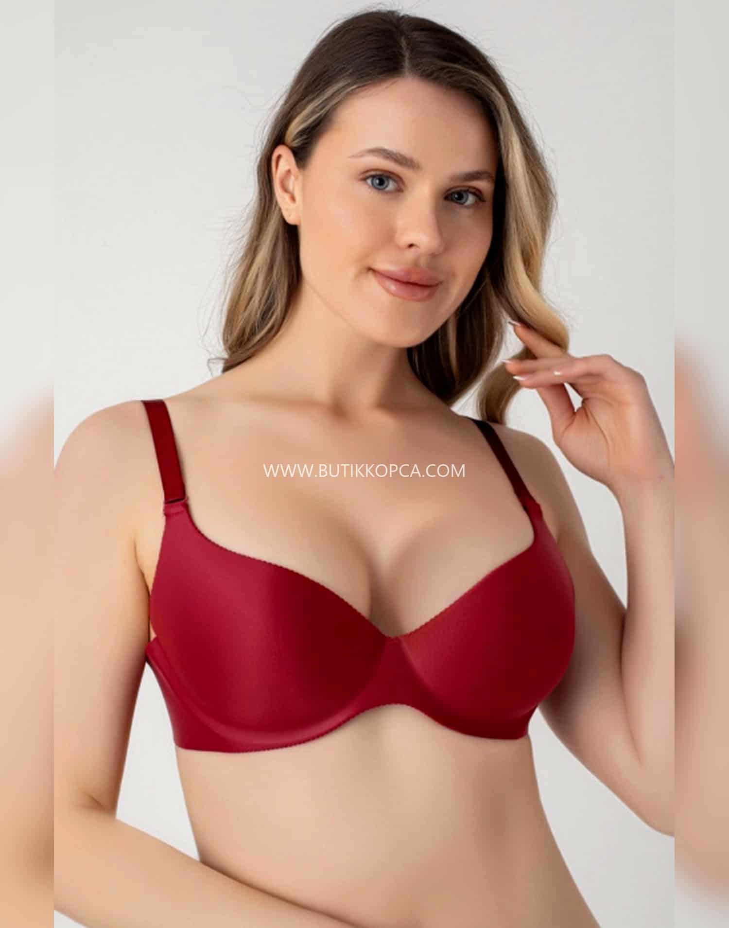 Lazer Kesim Desteksiz Pürüzsüz Sütyen Bordo - Görsel 2