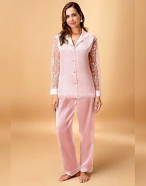 Saten Pijama Takımı Pudra