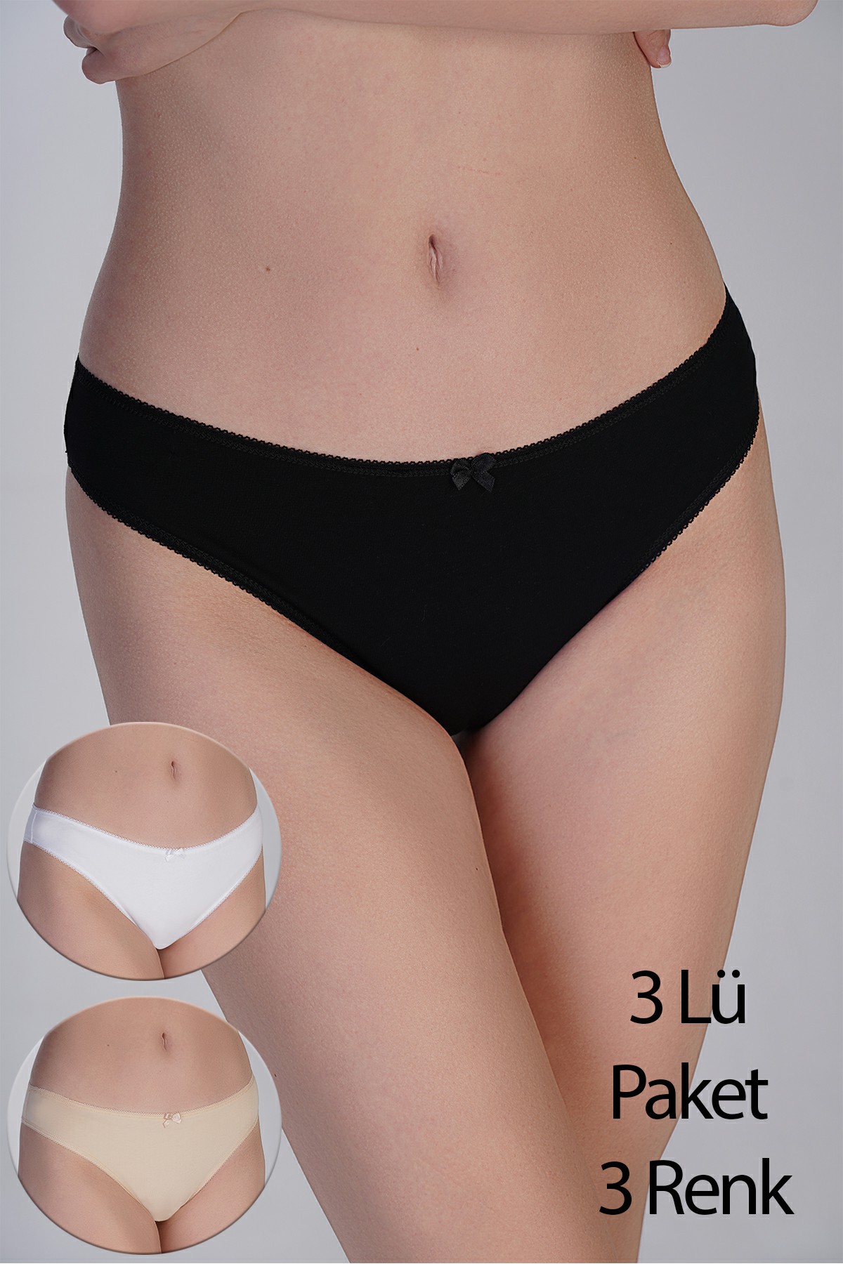 Brazilian Penye 3 lü Külot Siyah-Beyaz-Ten