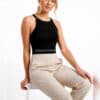 Halter Yaka Fitilli Dikişsiz Body Siyah