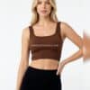 Kare Yaka Dikişsiz Crop Body Kahverengı