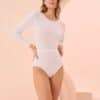 Uzun Kol Bisiklet Yaka Çıtçıtlı Body Beyaz