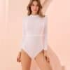 Uzun Kol Boğazlı Çıtçıtlı Body Beyaz