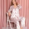 Kalpli Saten Pijama Takımı Ekru
