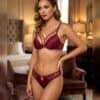 Özel Askı Detaylı Dantelli Push-up Sütyen Takımı Bordo