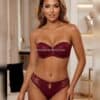 Askıları Çıkarılabilen Brode Dantelli Push-up Takım Bordo