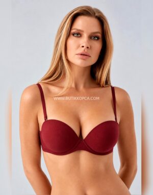 Double Push Up Dolgulu Straplez Sütyen Bordo