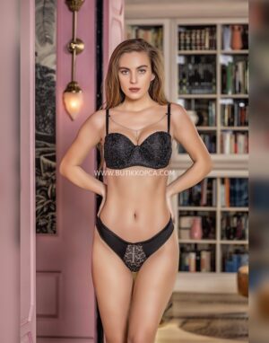 Simli Straplez Sütyen Ve Slip Külot Takım Siyah