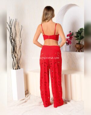 Bralet Sütyen, Slip Külot Ve Pantolon Takım Kırmızı